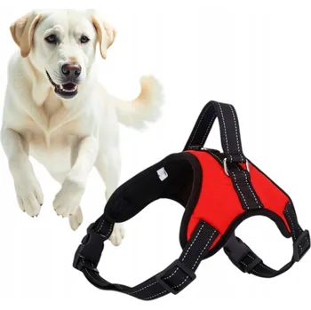 Postroj pro psa ČERVENÉ NASTAVITELNÉ PRODYŠNÉ POSTROJE PRO PSA S RUKOJETÍ, VELIKOST L