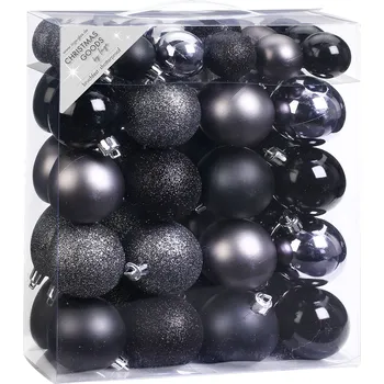 Vánoční dekorace Sada vánočních baněk Black Grey, černo-šedá, plast, 50 ks 81087G224