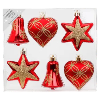 Vánoční dekorace Sada vánočních baněk, červeno-zlatá, plast, 6 ks 81161G003