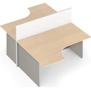 Psací stůl B2B Partner Rohový kancelářský stůl PRIMO s paravanem, magnetická tabule, 2 místa, šedá/bříza