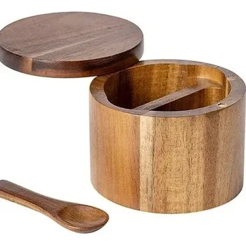 Dóza na potraviny Dóza na koření s otočným víčkem z bambusu | dřevěná solnička, kuchyňské kořenky - Mřížka 1 vrstvy 2