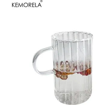 Skleněný hrnek na kávu a čaj s proužky | stylový hrnek, domácí sklenice - 1ks