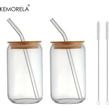 Skleněný hrnek na milkshake s víčkem a brčkem 550 ml | sklenice, hrnek - 2ks