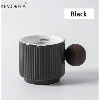 Keramický hrnek s ouškem a ryskami pro espresso | keramický hrnek, espresso hrnek - Černý