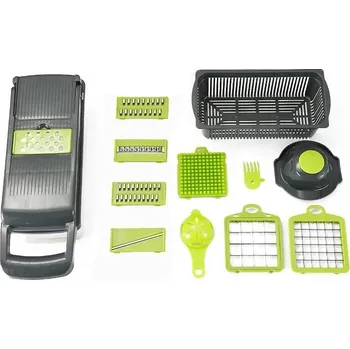 Kráječ zeleniny Víceúčelový kráječ zeleniny s madlem pro snadné krájení | kuchyňský kráječ, kráječ na zeleninu - 14 v 1 šedé