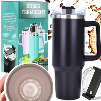 Termoska TERMOHRNEK TERMOS ČERNÝ NEREZOVÝ UCHO SLÁMKA VELKÝ XXL 1200 ML