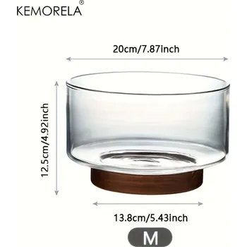 Skleněná mísa na ovoce se dřevem pro saláty i popcorn | mísa, nádoba - M