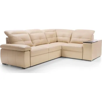 Sedací souprava Kožená rohová sedací souprava LIMA s rozkladem na spaní a stolkem Pravý roh