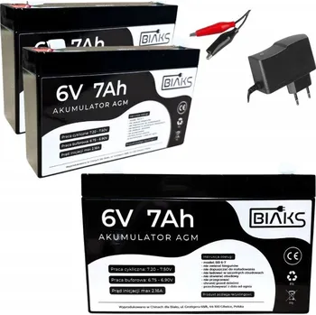 Záložní baterie 2x Akumulátor AGM 6V 7Ah BIAKS (rozměr 7.2Ah) sada nabíječka 12V PW