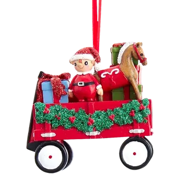 Vánoční dekorace Vánoční ozdoba elf s dárky, červený, plast, 11,4 cm