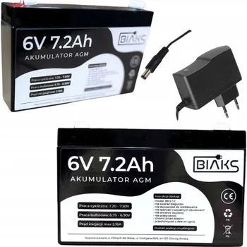 Záložní baterie Akumulátor AGM 6V 7,2Ah BIAKS ( kapacita 7&nbsp;Ah ) kompletní nabíječka DC PLUG CCTV