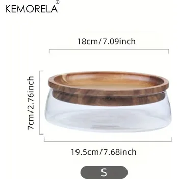 Dóza na potraviny Dřevěný tác a skleněná dóza s víkem pro ovoce a dobroty | kuchyňský organizér, miska - černý