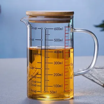 Odměrka Skleněná odměrka s rukojetí do kuchyně z borosilikátového skla | skleněná odměrka, kuchyňská odměrka - 600 ml