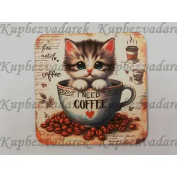 Podtácek sololak - čtverec 10 cm - Kotě a káva 1