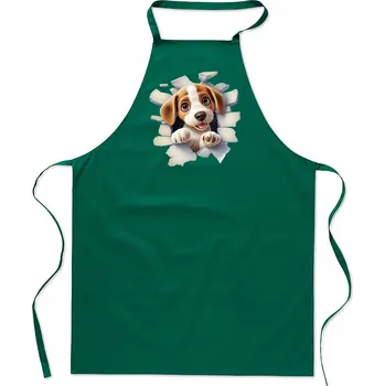 Kuchyňská zástěra KUCHYŇSKÁ ZÁSTĚRA bavlna zelená s dírou, PES Beagle štěně FA_481_z