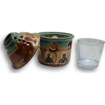 Lampička Porcelánová olejová lampa s ikonami Krista a apoštolů - Barva Zelená