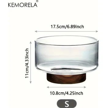 Skleněná mísa na ovoce se dřevem pro saláty i popcorn | mísa, nádoba - S