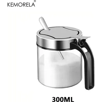 Dóza na potraviny Skleněná dóza s nerez víkem a lžičkou na koření | dóza na koření, kořenka - otevření - 300 ml