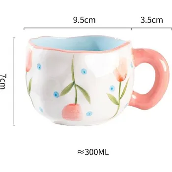 Roztomilý keramický květinový hrnek na mléko a čaj pro děti | dětský hrnek, snídaňový hrnek - Růžový tulipán