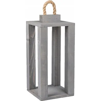 Obraz ŠEDÁ DŘEVĚNÁ LUCERNA LAMPION 14x14x30,5 cm