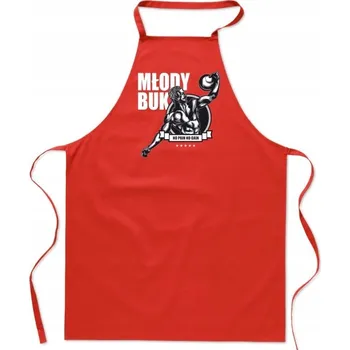 Kuchyňská zástěra KUCHYŇSKÁ ZÁSTĚRA gril červená MLADÝ BUK BŮH mužská posilovna svalovec FA_705_c