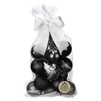 Vánoční dekorace Sada vánočních baněk Nero, černo-stříbrná, plast, 20 ks 81091G021