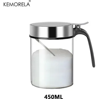 Dóza na potraviny Skleněná dóza s nerez víkem a lžičkou na koření | dóza na koření, kořenka - obturátor - 450 ml