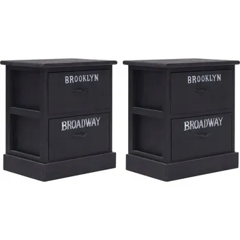 Noční stolek Noční stolky, 2 ks, černé, 38x28x45 cm, dřevo