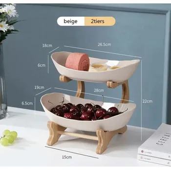 Dřevěný servírovací tác s přihrádkami na ovoce a dezerty | dřevěné nádobí, kuchyňské nádobí - Béžová S