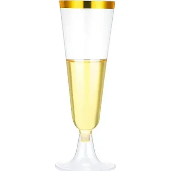 Party nádobí Plastové party skleničky na šampaňské přípitek | plastové skleničky, party skleničky - Zlatý lem , 50 ks