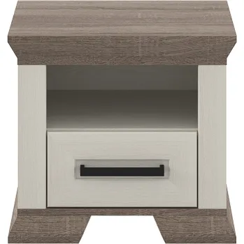 Noční stolek BELLUNO - Noční stolek 1S, lamino bříza bílá/ dub sonoma tmavý (Marsel 013= 4BALÍKY )(UG) (K150) AKCE ORFA 50