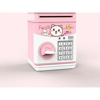Pokladnička Pokladnička pro děti s heslem a víkem | dětská kasička, úložný box - Růžová-Otevřeno Klíčem