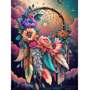 Diamantové malování Diamantové malování - Květinový lapač snů (60x80)