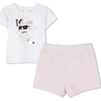 Dětská móda Karl Lagerfeld Dětská letní souprava Triko s kraťasy 2dílná, bílo-růžová - 9m