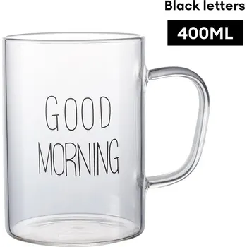 Stylový skleněný hrnek na kávu a čaj | skleněný hrnek, dětský hrnek - Černá písmena