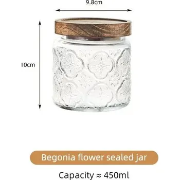 Dóza na potraviny Skleněná retro dóza s dřevěným víkem na potraviny | dóza, nádoba - černý