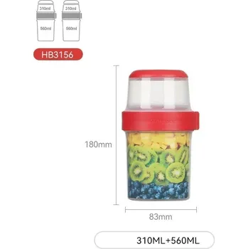 Svačinový box Dvoupatrová krabička na jogurt a ovoce s víkem | svačinová krabička, úložný box - 870 ml