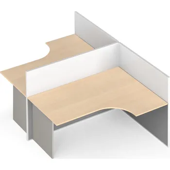 Psací stůl B2B Partner Rohový kancelářský stůl PRIMO s paravany, tvar T, magnetická tabule, 2 místa, šedá/bříza