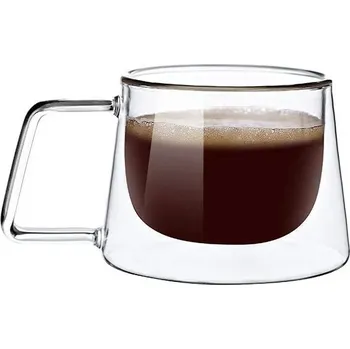 Průhledný skleněný hrnek na espresso, latte, čaj | hrnek skleněný - B-1ks