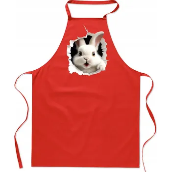 Kuchyňská zástěra KUCHYŇSKÁ ZÁSTĚRA, červená bavlna dírka, KRÁLÍK, králíček FA_494_cw