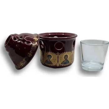 Lampička Porcelánová olejová lampa s ikonami Krista a apoštolů - Červená