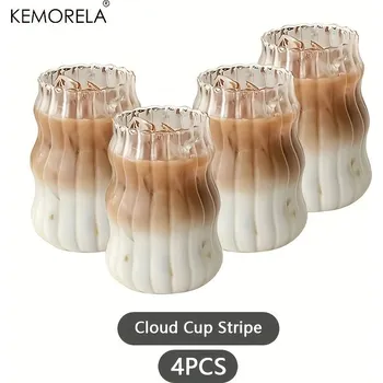 Pruhovaná čirá sklenice na kávu a čaj | skleněný hrnek, pohár - 4ks-A