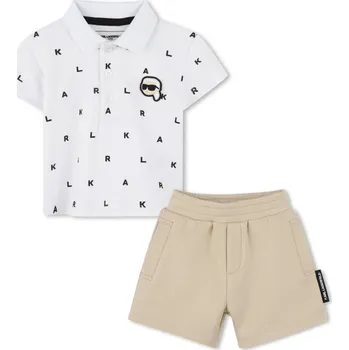 Karl Lagerfeld Dětská letní souprava Polo triko s kraťasy 2dílná, bílo-béžová - 12m