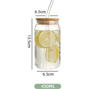 Skleněný hrnek s dřevěným víčkem na pití mléka | skleněný hrnek, skleněná láhev - 450 ml