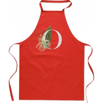 Kuchyňská zástěra KUCHYŇSKÁ ZÁSTĚRA červená S PÍSMENEM O jméno monogram Ola Oliwia Olga FA_398_c