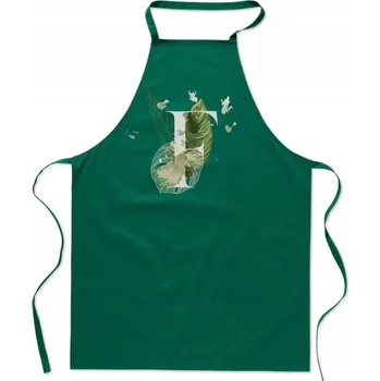Kuchyňská zástěra KUCHYŇSKÁ ZÁSTĚRA zelená S PÍSMENEM F jméno monogram Franek Faustyna FA_400_z