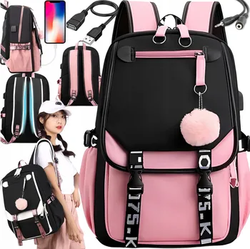 Školní batoh ŠKOLNÍ BATOH PRO DÍVKU A4 MLÁDEŽNICKÝ ŠKOLNÍ BATOH USB MINIJACK SET