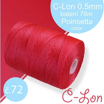 Nit Nylonová nit C-Lon pevná korálková nit. Barva 72 Poinsetta. Síla nitě 0,5mm. Balení 78m na cívce.