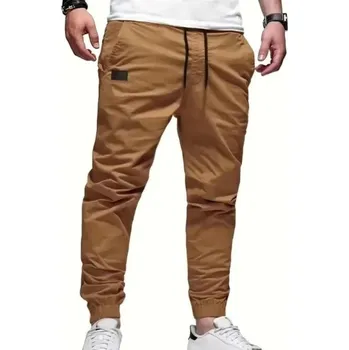 Pánské oblečení Pánské volné rovné cargo kalhoty Jednobarevné ležérní sportovní kalhoty Pohodlné kapsáče pro každodenní nošení Stylové volnočasové oblečení hnědá L
