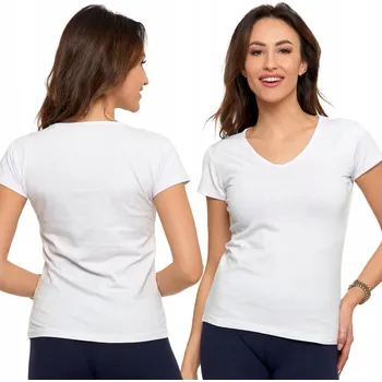 Dámské tričko DÁMSKÉ TRIČKO HLADKÉ BASIC MORAJ BÍLÉ KRÁTKÝ RUKÁV VÝSTŘIH DO V VEL. XL